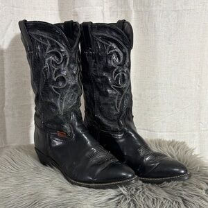 Long Haul Black Vegan Leather Western Cowboy Boots